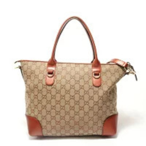 Gucci Handbags - Gucci GG Canvas Glitter Heart Charm Tote Bag Brown